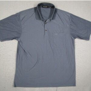 Hugo Boss 100% Silk Polo Shirt Mens Large Blue Gray Short Sleeve Pocket Luxury
